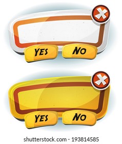 Road Sign Agreement Panel For Ui Game/ Illustration of a set of two cartoon road sign design information panel including yes and no buttons, for funny terms and conditions agreement app on tablet pc