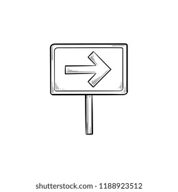 Road Sign With Arrow Hand Drawn Outline Doodle Icon. Signpost And Travel Direction, Guidepost And Board Concept. Vector Sketch Illustration For Print, Web, Mobile And Infographics On White Background.