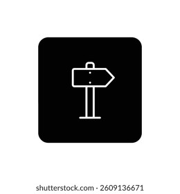 Road Sign with Arrow on Post - Minimal Black Filled Icon