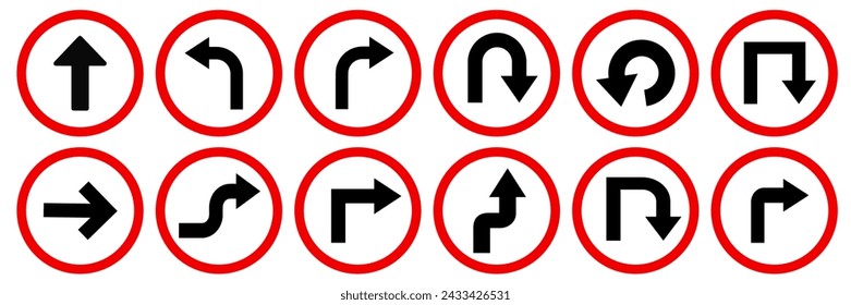 Road sign arrows vector set . Collection of way sign, Road navigation arrows, direction mark, crossroad symbol	
