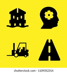 road sign, beach house, forklift and profile vector icon set. Sample icons set for web and graphic design