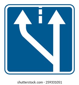Road sign. Beginning of stripe.