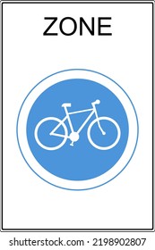 Road sign. Bicycle zone. A bicycle in a blue circle on a white background. Vector image.