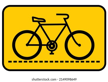 Road Sign, Bicyclist Road Sign, Path, Vector Icon On Yellow Background