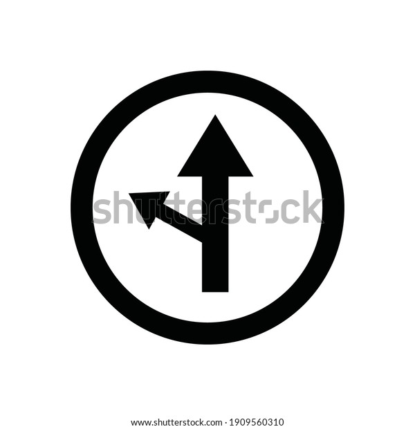 Road sign black\
straight and left vector\
icons