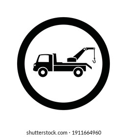 Road sign black tow truck machines vector icons