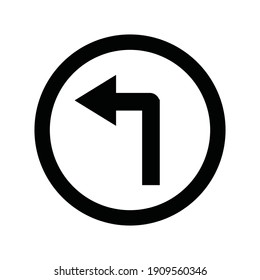 Road Sign Black Turn Left Vector Icon