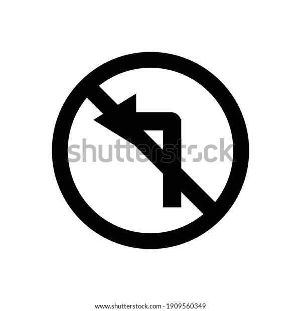 Road sign\
black turn left prohibited vector\
icon