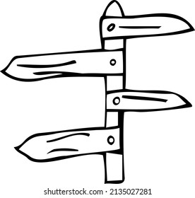 La señal del camino. Ilustración vectorial en blanco y negro, dibujada a mano. Objeto aislado sobre un fondo blanco. Clipart, plantilla, esbozo.