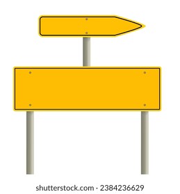 road sign blank template. Road sign set traffic blank sign mockup blank. Highway signs.  yellow pointers on the road, traffic control signs and road direction signboards. Vector illustration