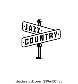 Road Sign Board Silhouette for Country Rock n Roll Jazz Music Genre illustration logo