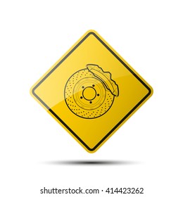 Road sign with brake disk icon,
