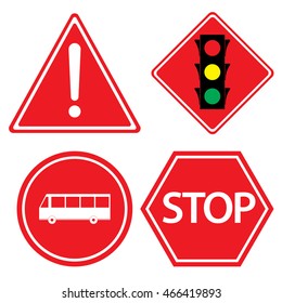 Road sign of bus stop, Hazard warning, red traffic sign on white background.