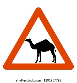 road sign. camel crossing the road. vector illustration.