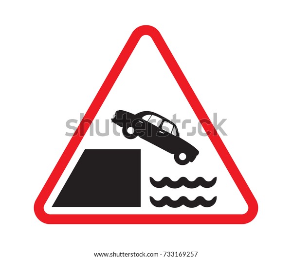 Road sign car falling into\
water