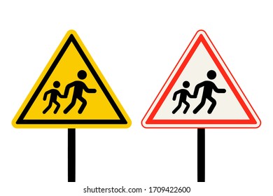 road sign caution children. flat vector illustration.