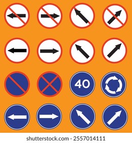 Road sign circular pack isolated vector.