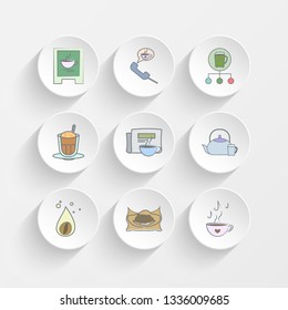 road sign of coffee, order coffee on phone, choice of coffee and cappuccino icons on plate illustration set