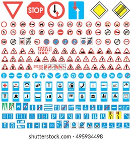 road sign collection. Set of road sign collection warning, priority, prohibitory symbol. vector illustration for print or website design