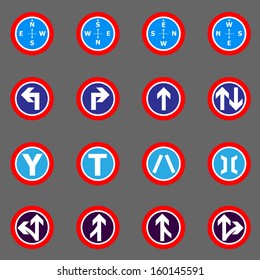 Road sign colorful icons on gray background, stock vector