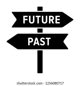 Road sign concept with arrows pointing to the future and past flat vector icon for apps and websites