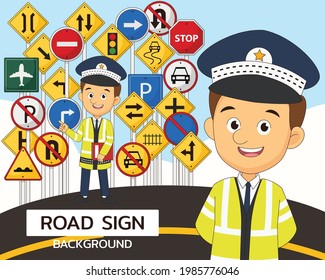 Road sign concept background. Flat icons.