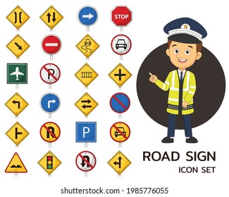 Road sign concept flat icons