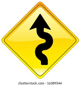 Road Sign - curves ahead warning sign (us style) - vector file