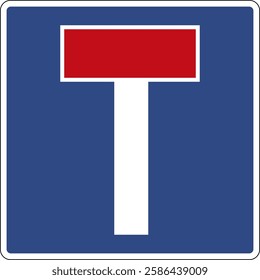 Road sign dead end. Information sign warns drivers that the road has no through passage. Indicates that the road ends in a dead end and has no exit to other streets or highways.