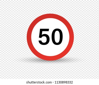 Road sign, designation, restriction of maximum speed of movement along road in transport, signal of speed of car and other mechanical vehicles. Traffic Laws. Vector illustration isolated.