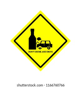 Road sign Do not drink and drive. The car crashed into the bottle sign