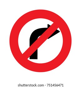 Road sign don't turn right on white background