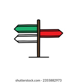 road sign doodle icon, vector color line illustration
