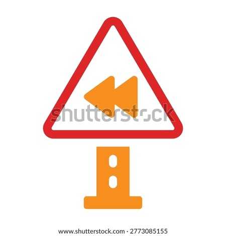 Road sign with double arrow pointing left and right on white background, indicating lane merge or road split ahead, traffic and transportation symbol