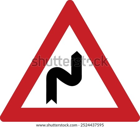 Road sign Double bend, first to the right. Information road sign. Dangerous turn with the first right turn. Vector illustration.
