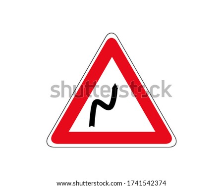 Road sign double turn, first right. Traffic sign, attention sharp turns vector.