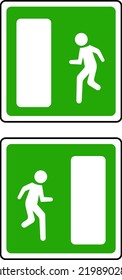 Road sign. Emergency exit. A man is running on a green background. Vector image.