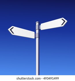 Road Sign Empty White on Blue Sky - Vector Illustration