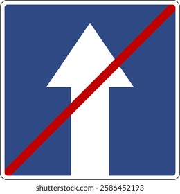 Road sign end one way road. The information sign warns drivers that one way traffic ends and further traffic is permitted in both directions.