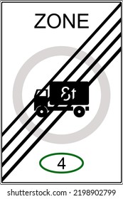 Road sign. The end of the zone with the restriction of the ecological class of trucks. Vector image.