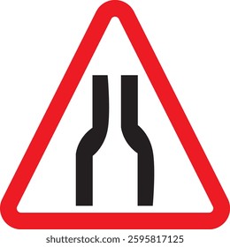 A road sign featuring a black and red triangle, indicating caution or warning to drivers