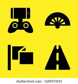 road sign, flag, fan and game controller vector icon set. Sample icons set for web and graphic design
