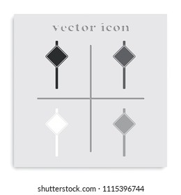 Road sign flat black and white vector icon.