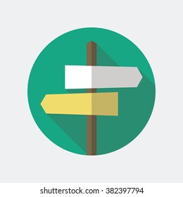 Road sign flat icon. Signpost icon in flat style. Blank template for navigational text. EPS10 clean vector illustration.