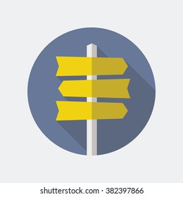 Road sign flat icon. Signpost icon in flat style. Blank template for navigational text. EPS10 clean vector illustration.
