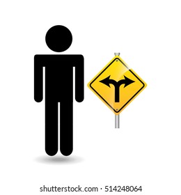 road sign fork silhouette man vector illustration eps 10