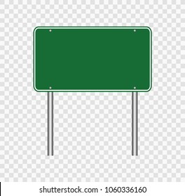 Road Sign Green Blank Isolated On Transparent Background,Vector Illustration EPS10