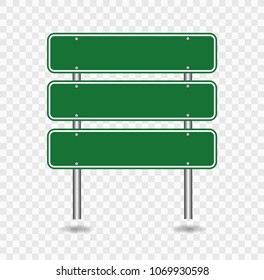 Road Sign Green Blank , Isolated on Transparent Background,Vector Illustration EPS10