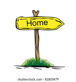 Road sign with green grass isolated on a white background. Home