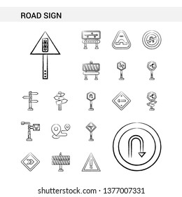 Road Sign hand drawn Icon set style, isolated on white background. - Vector